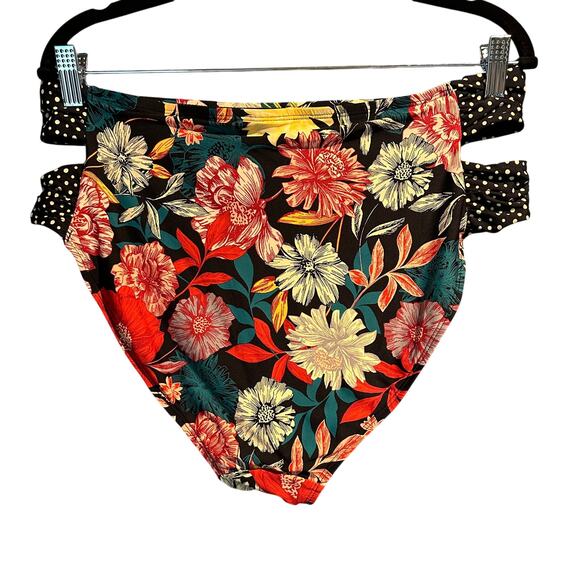 Cottage Floral Bikini Bottom High Waist Strappy Polka Dot Sides Large Time & Tru - Picture 2 of 7